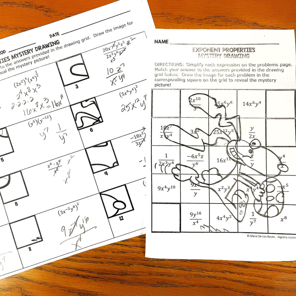 Laws Of Exponents / Exponent Rules Mystery Drawing