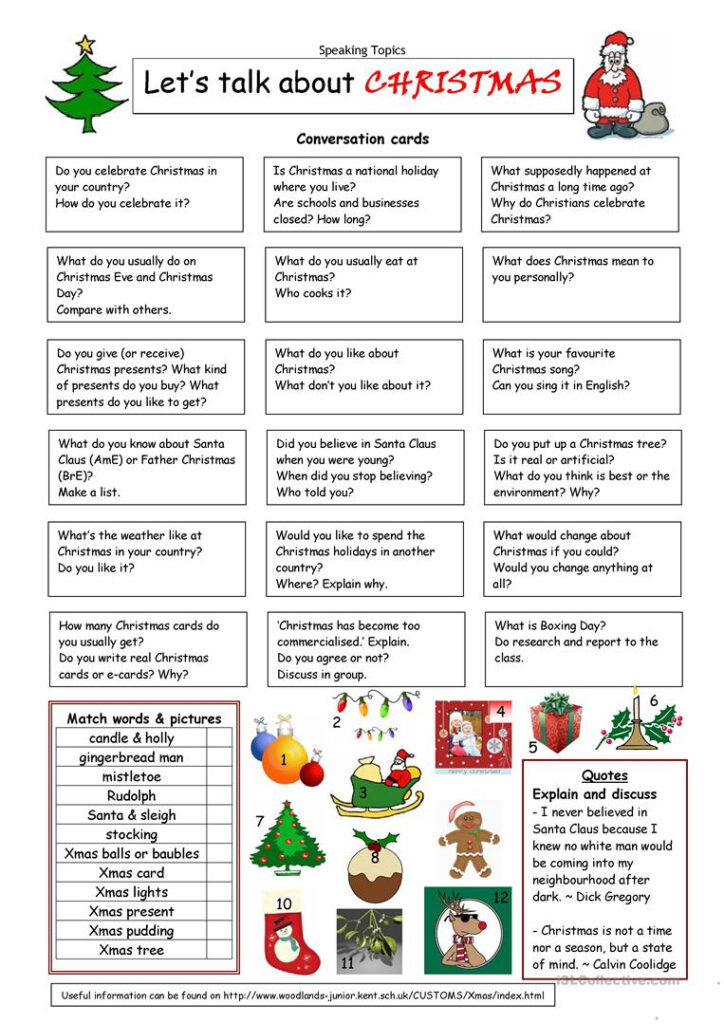 Let's Talk About Christmas   English Esl Worksheets For