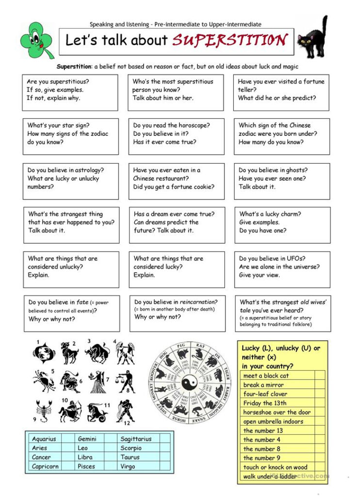 Let´s Talk About Superstition   English Esl Worksheets For