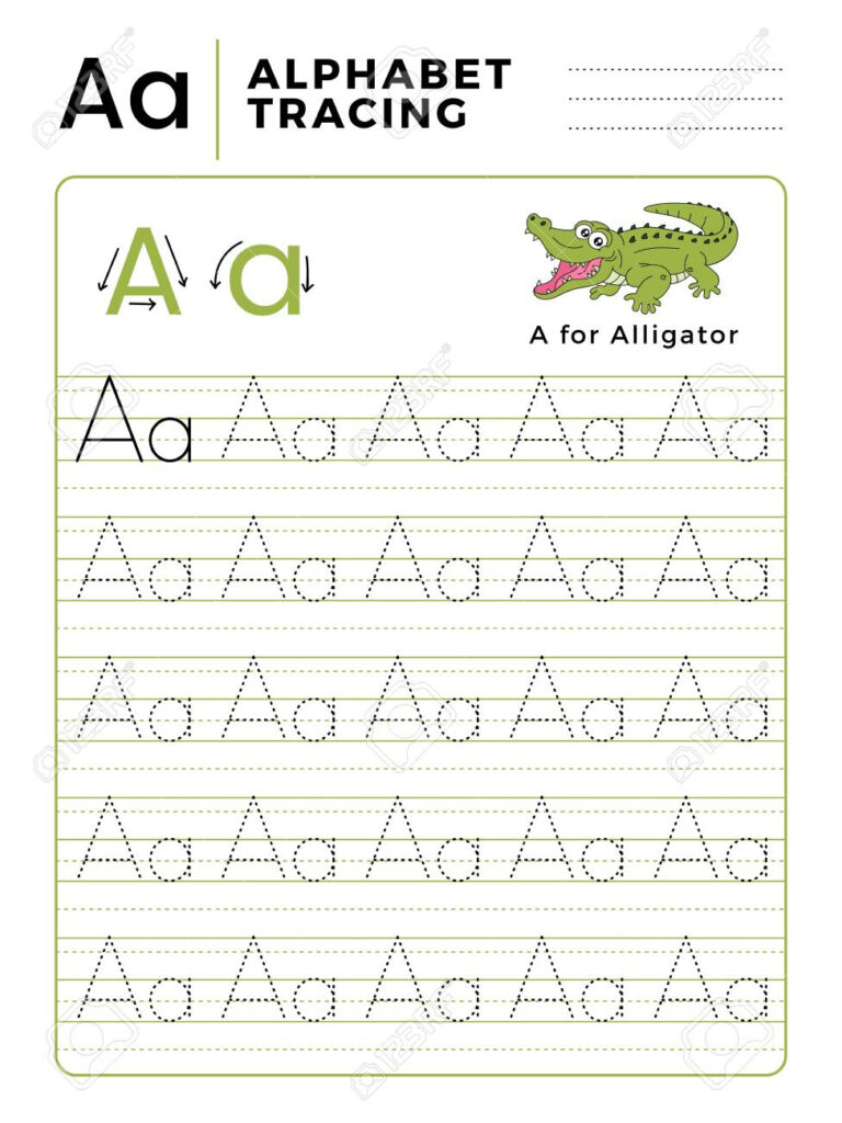 Letter A Alphabet Tracing Book With Example And Funny Alligator.. Intended For Alphabet Tracing Book