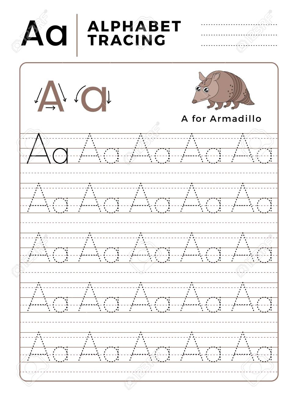Letter A Alphabet Tracing Book With Example And Funny Armadillo.. pertaining to Alphabet Tracing Book
