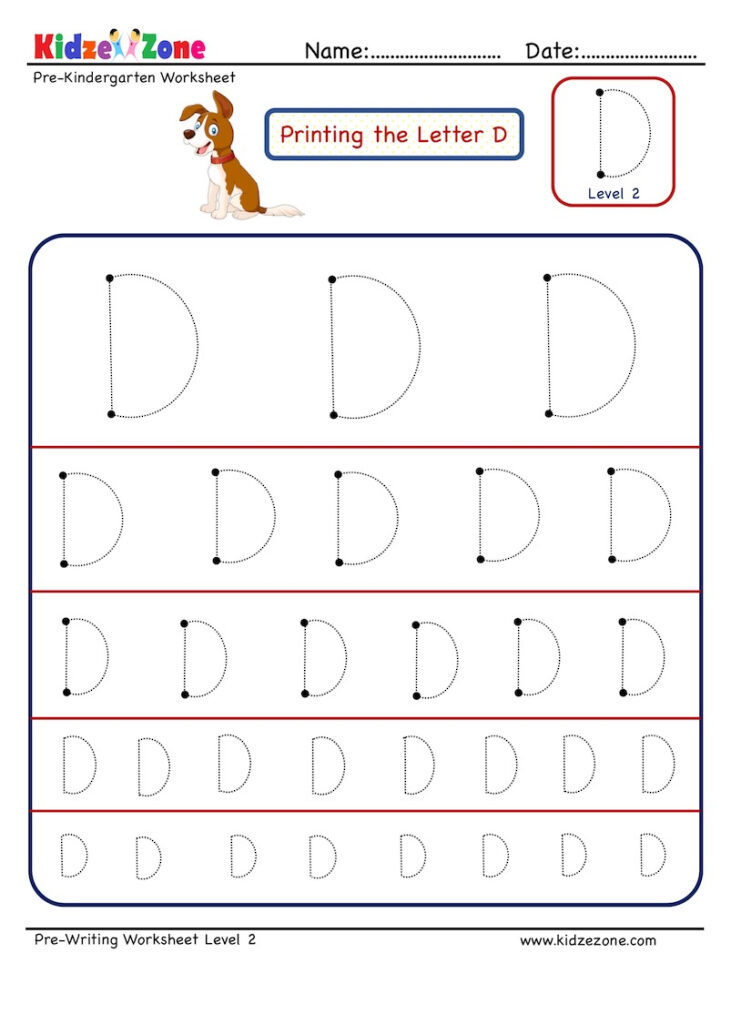 Letter D Tracing Worksheet   Different Sizes   Kidzezone Throughout Letter D Tracing Sheet