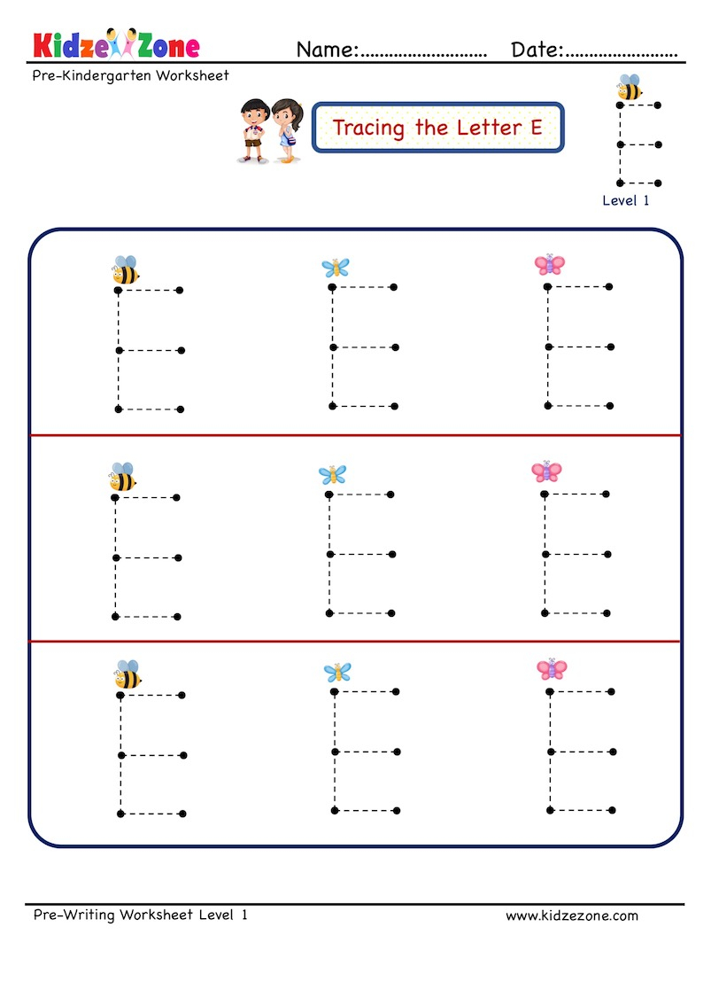 Letter E Tracing Worksheet - Big Font - Kidzezone regarding Letter E Tracing Worksheets Preschool