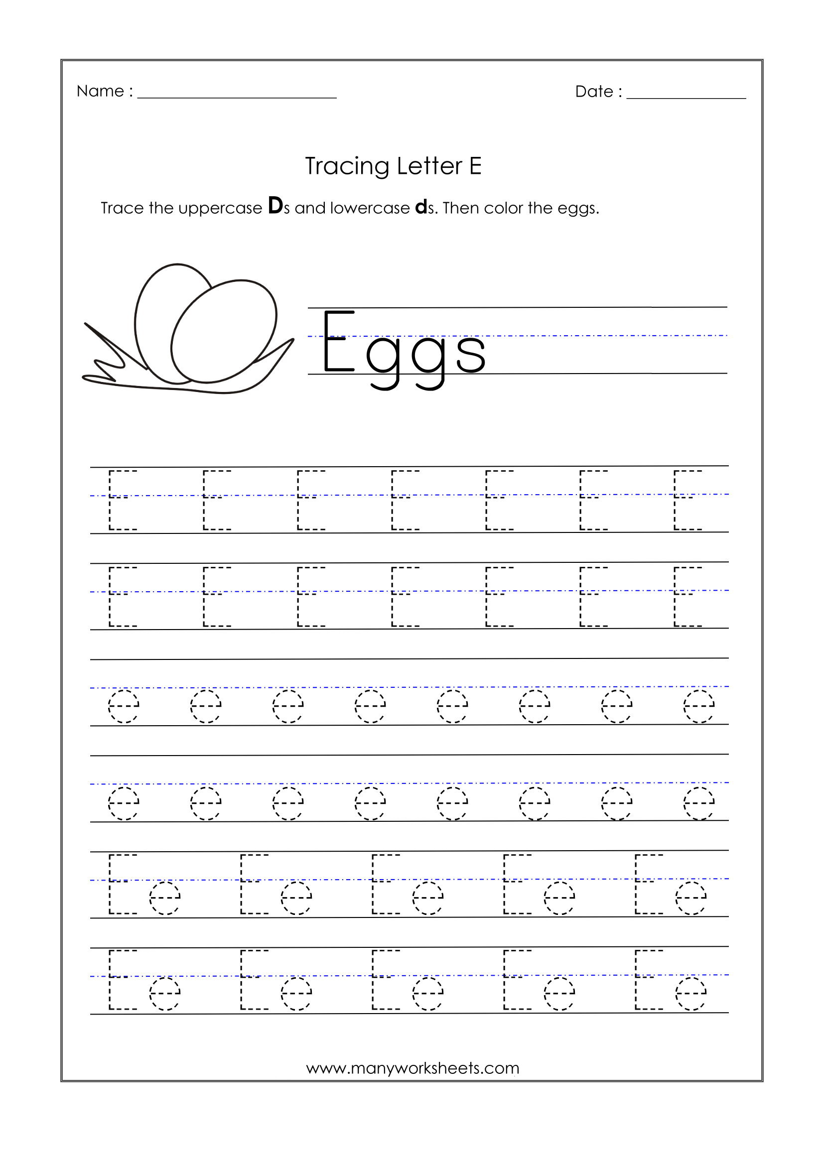 Letter E Tracing Worksheets Preschool | AlphabetWorksheetsFree.com