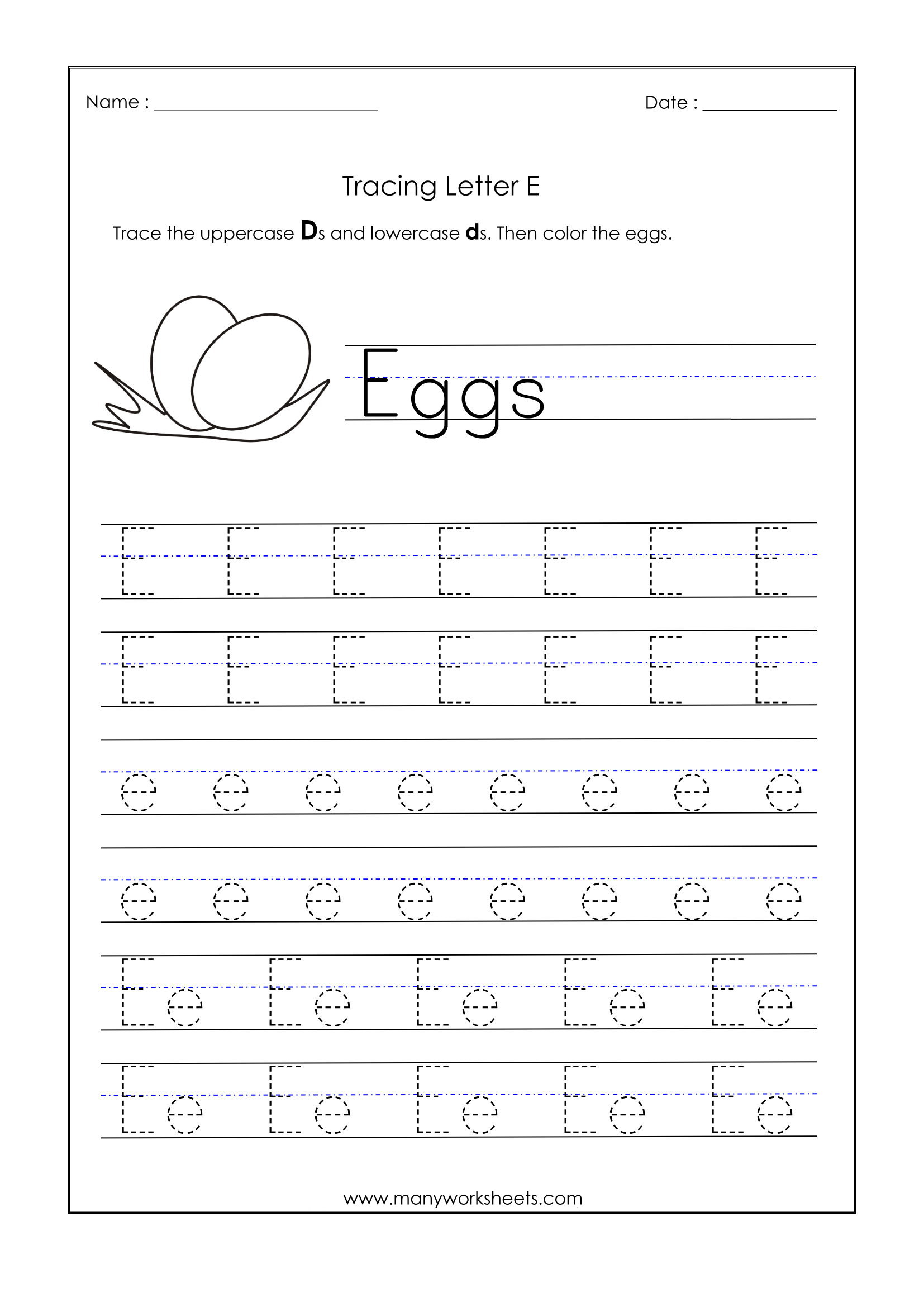 Letter E Worksheets For Kindergarten – Trace Dotted Letters with Letter E Tracing Worksheets Preschool