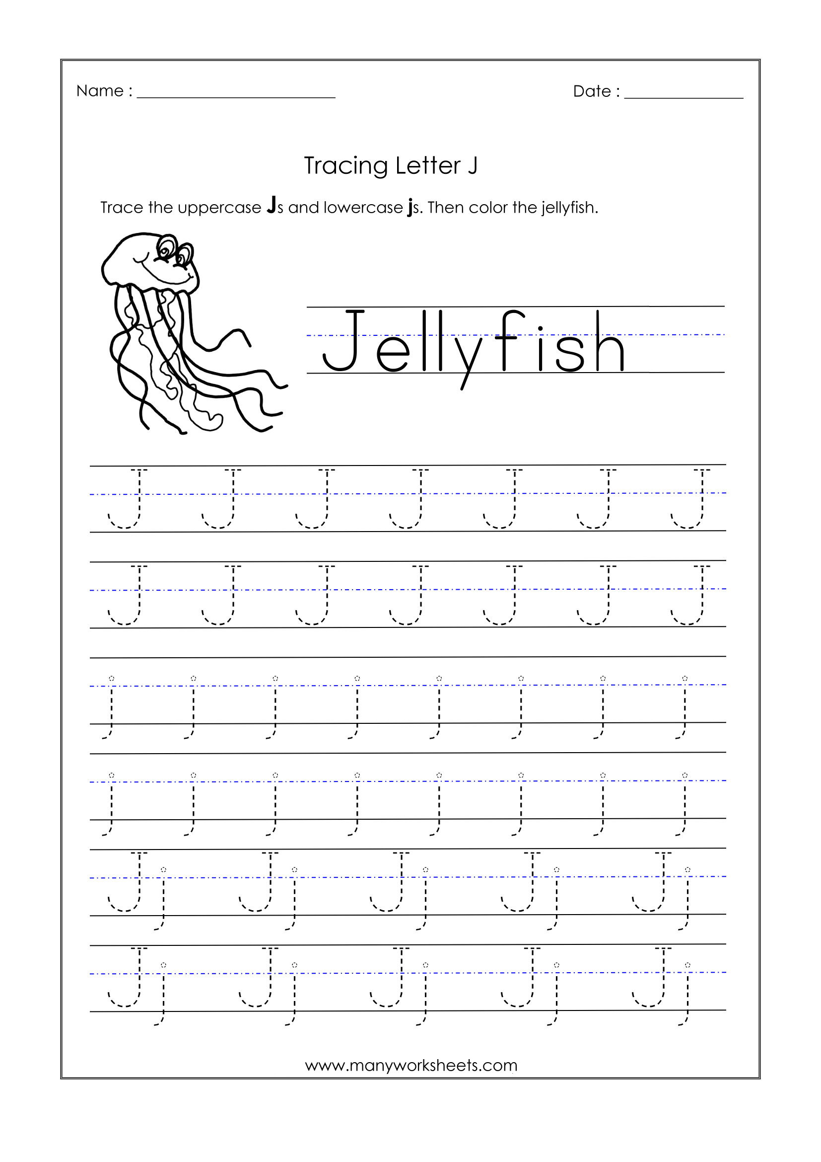 Letter J Worksheets For Kindergarten – Trace Dotted Letters within Letter J Tracing Worksheets Preschool