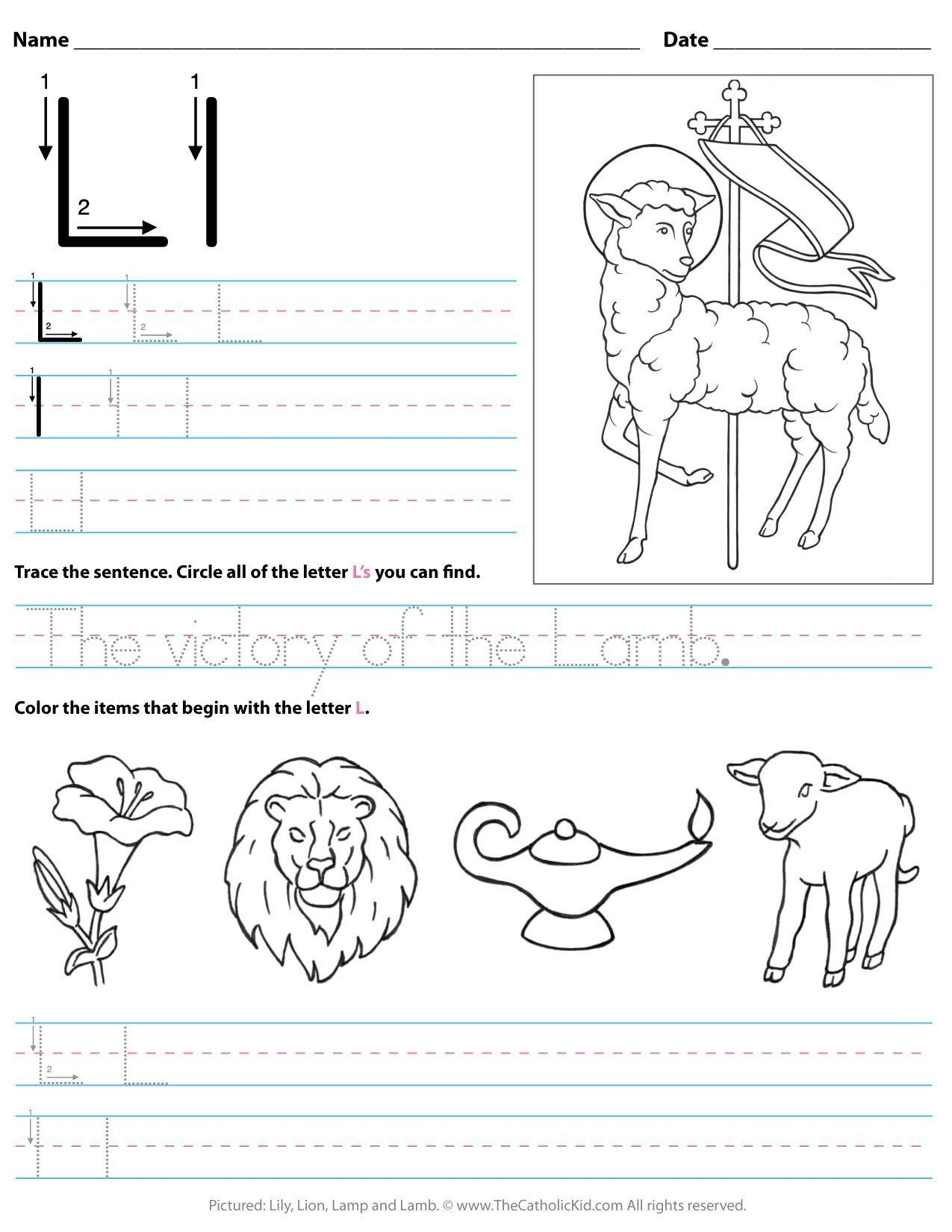 Letter L Worksheets For Preschool Catholic Alphabet Letter L inside Letter L Worksheets For Kinder