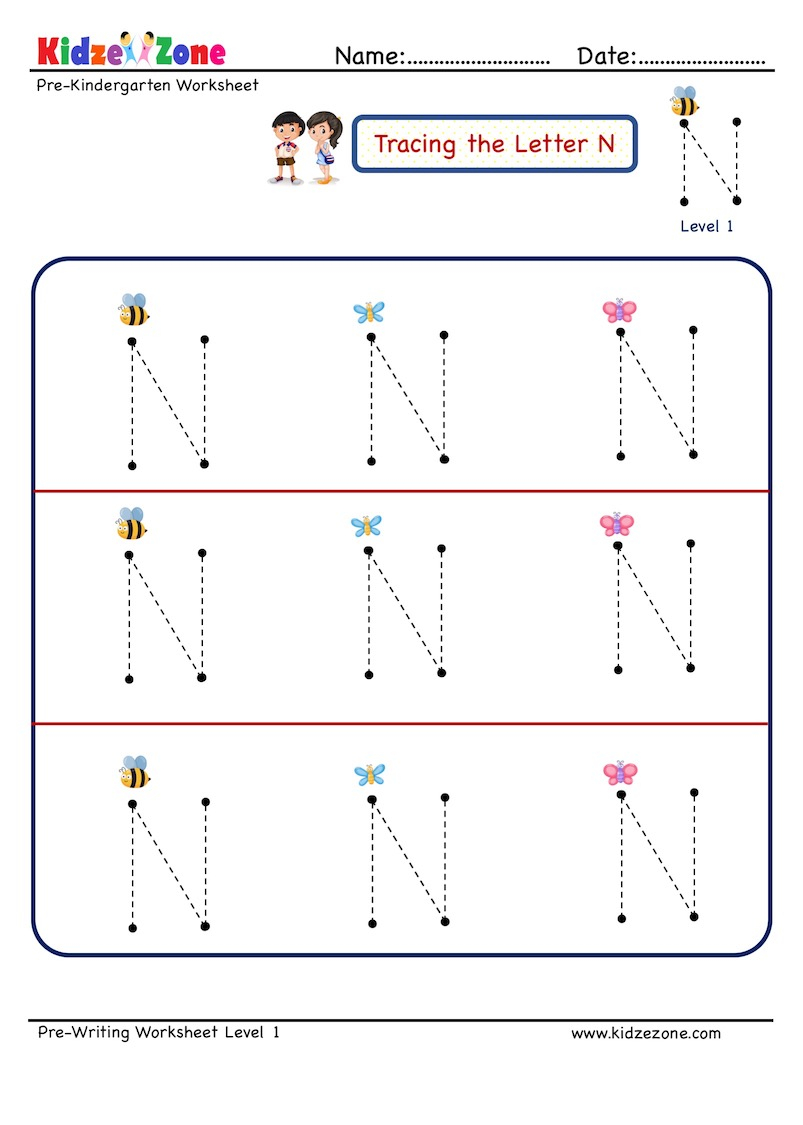 Letter N Tracing Worksheet - Kidzezone in N Letter Tracing