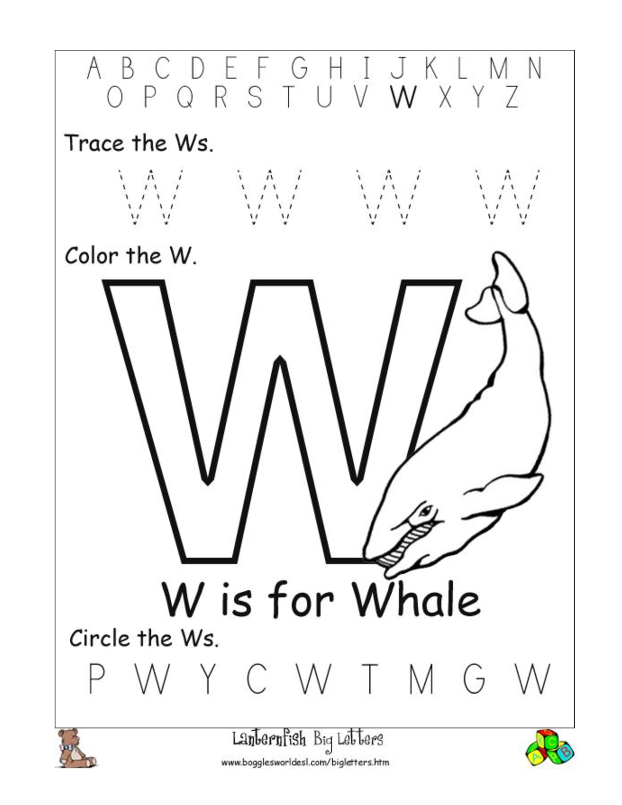 Letter W Worksheet For Preschool | Alphabet Worksheet Big