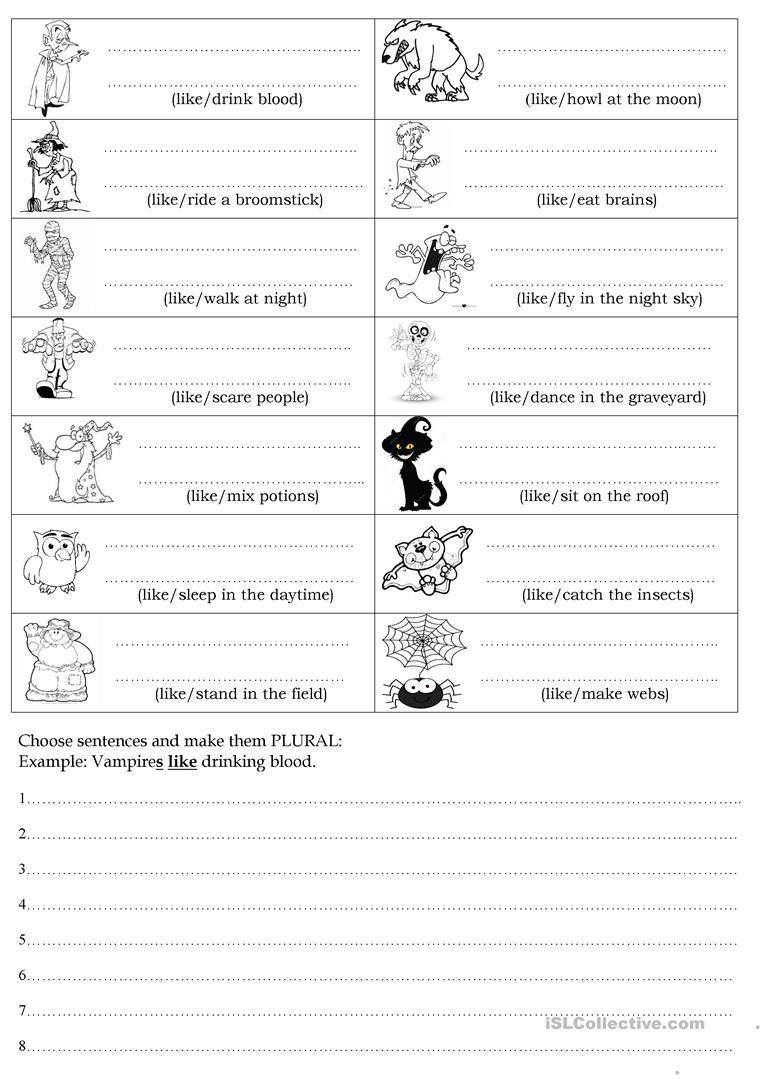 Like-Likes Halloween Themed Worksheet - English Esl