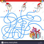 Lines Maze Game With Christmas Santa Characters Stock Photo