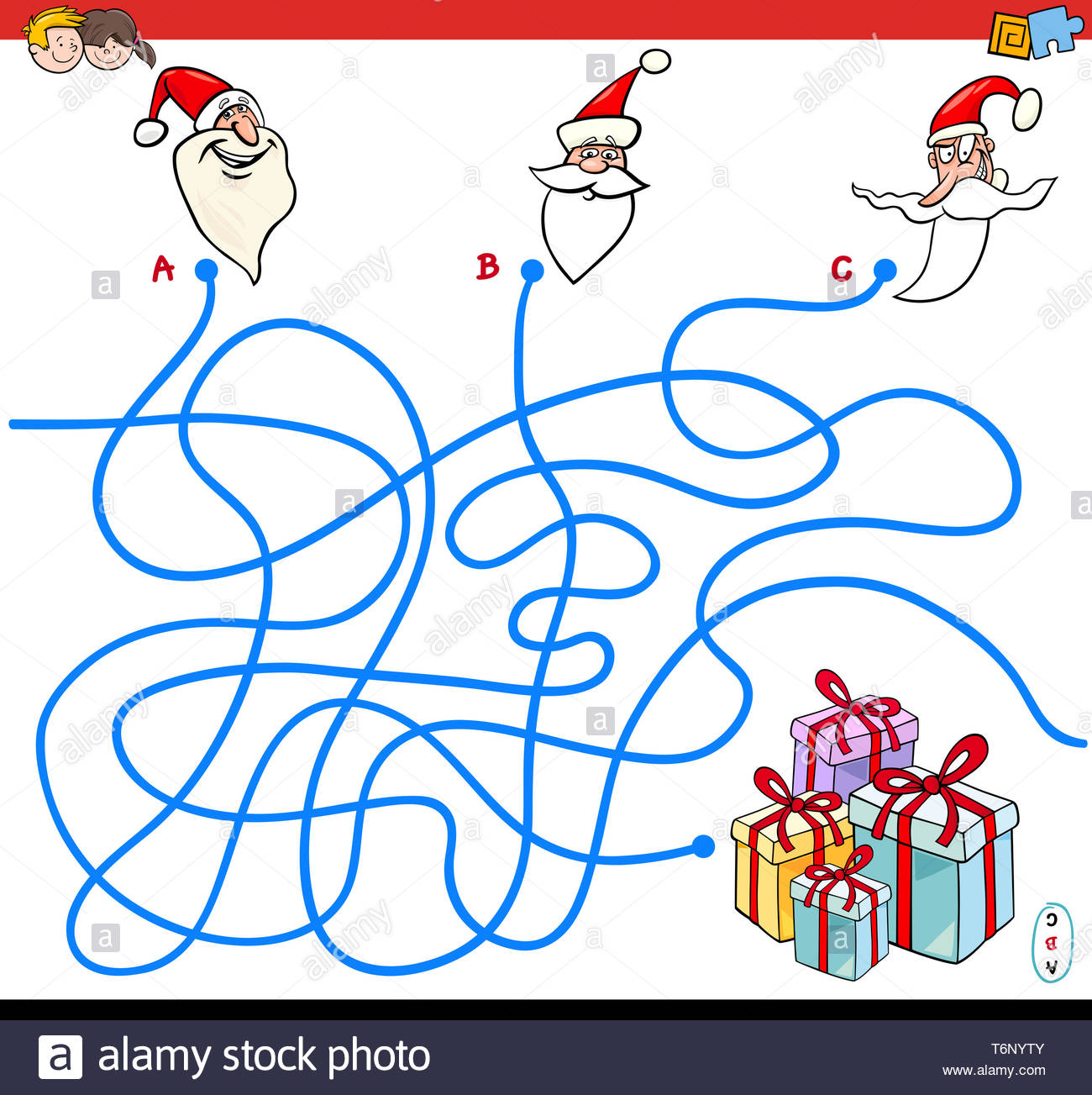 Lines Maze Game With Christmas Santa Characters Stock Photo