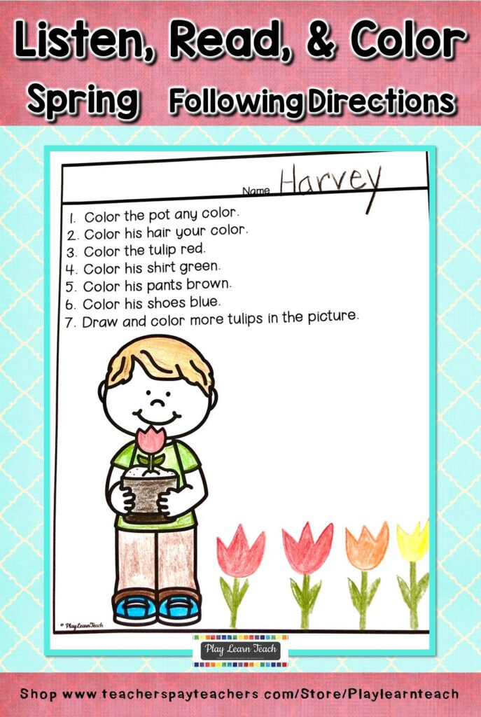 Listen Read Color Spring Following Directions | Writing Listen Read Color Spring Following Directions | Writing