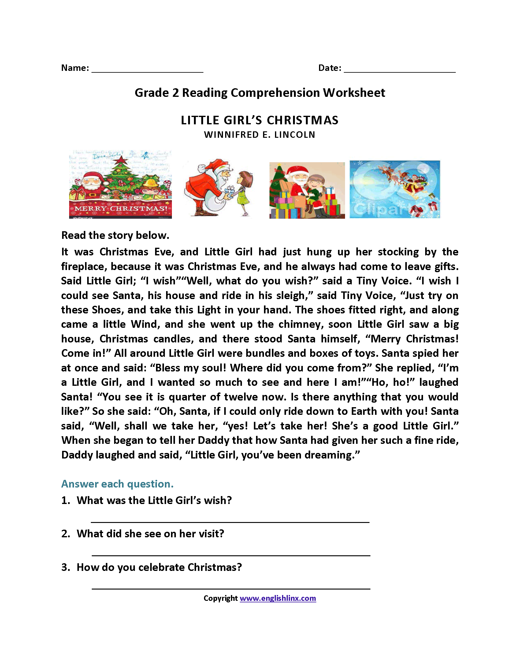 christmas reading comprehension worksheets grade 2