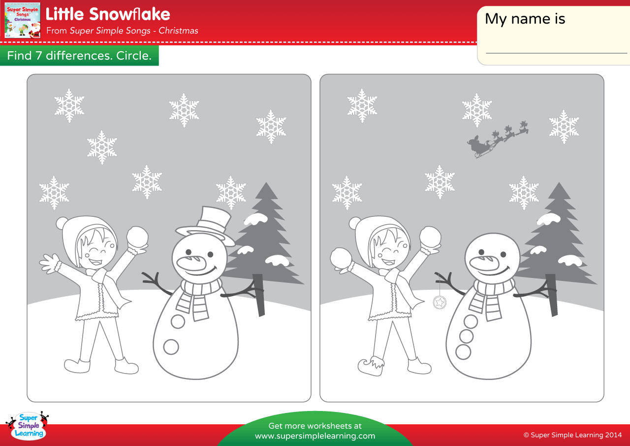 Little Snowflake Worksheet - Find The Differences - Super Simple
