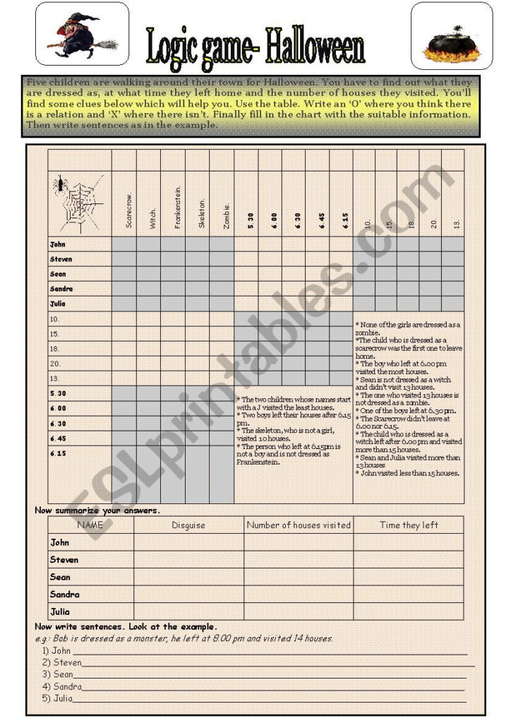 Logic Game: Halloween.(Key Included).   Esl Worksheetpascy