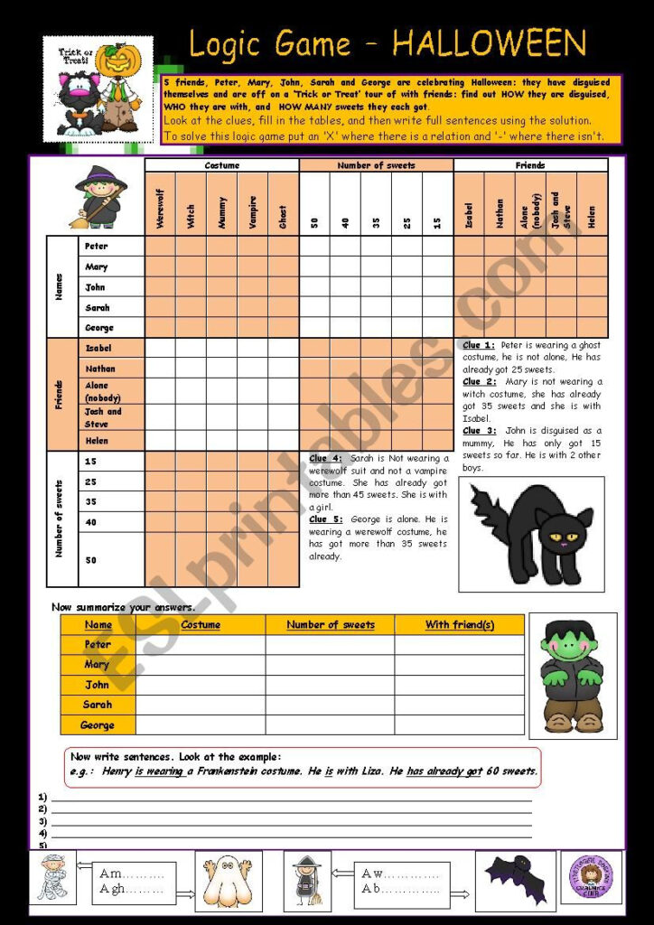 Logic Game: Halloween ;o))   Esl Worksheetpelletrine