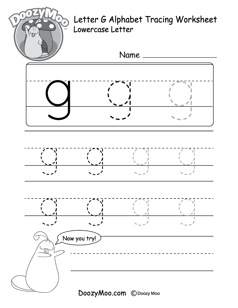 Lowercase Letter "g" Tracing Worksheet - Doozy Moo in G Letter Tracing