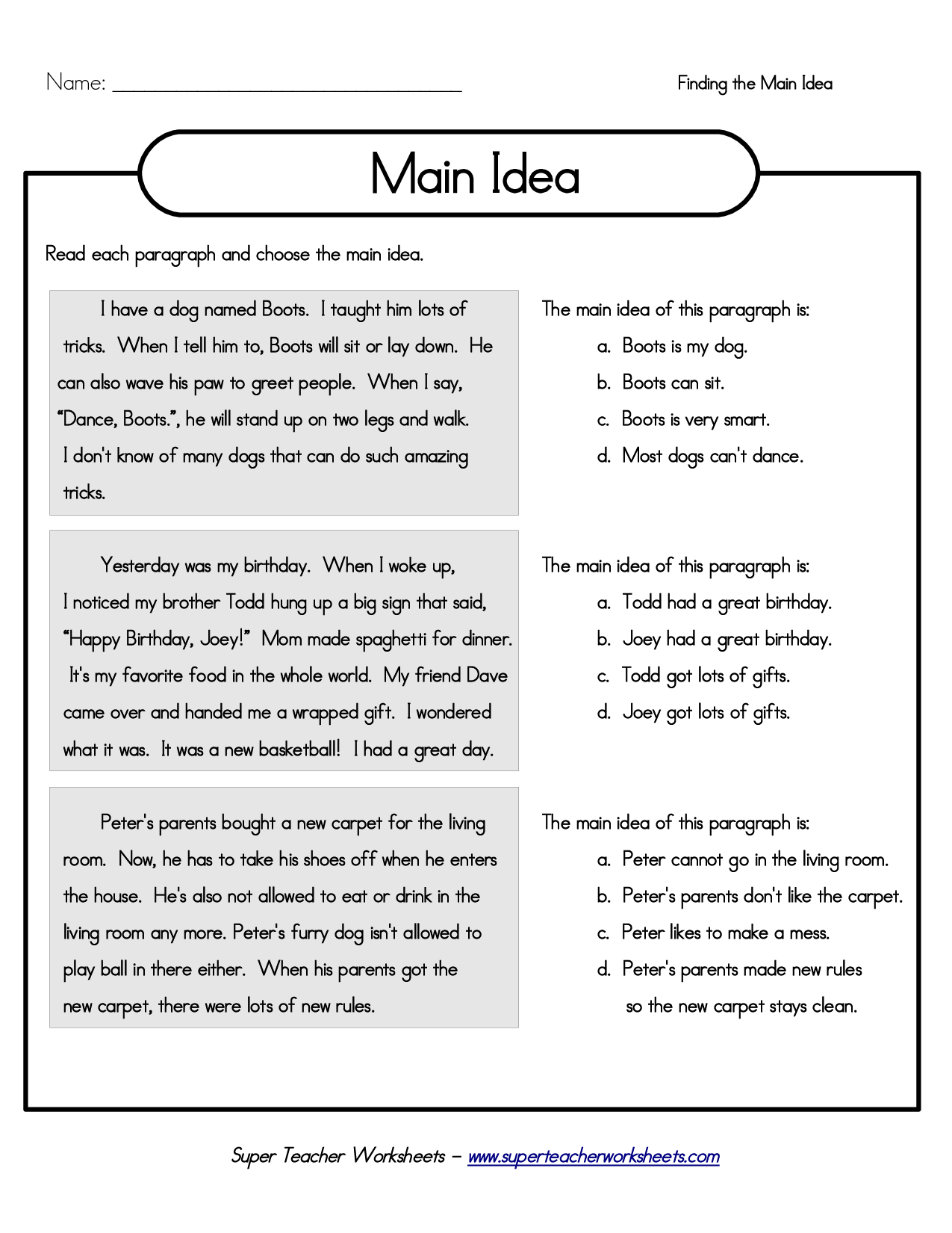 Main Idea Christmas Worksheet | Printable Worksheets And