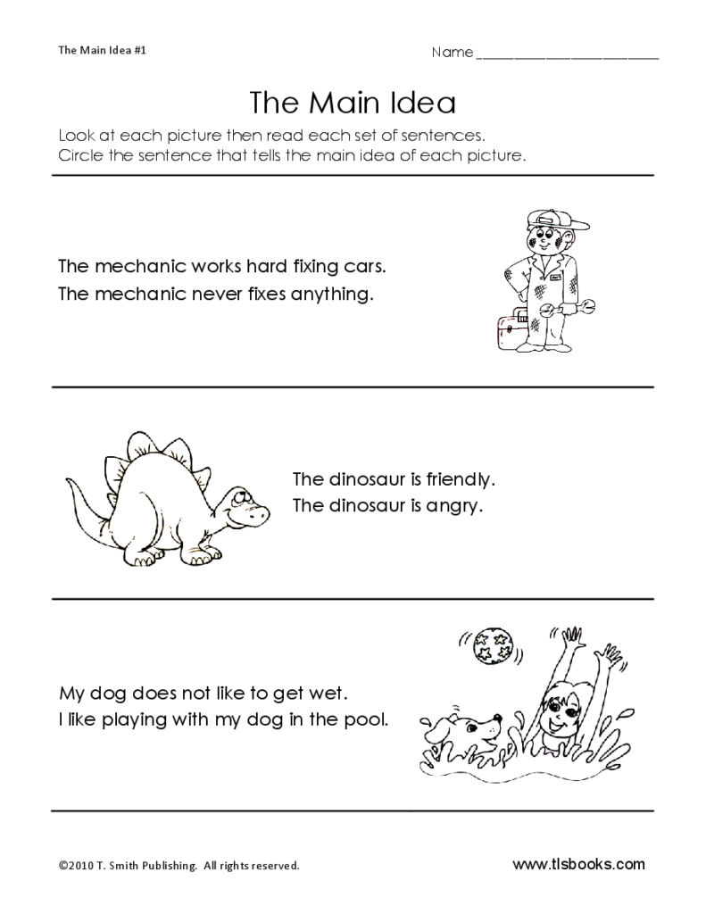 Main Idea Worksheet 1: Early Reading Worksheet | Tlsbooks