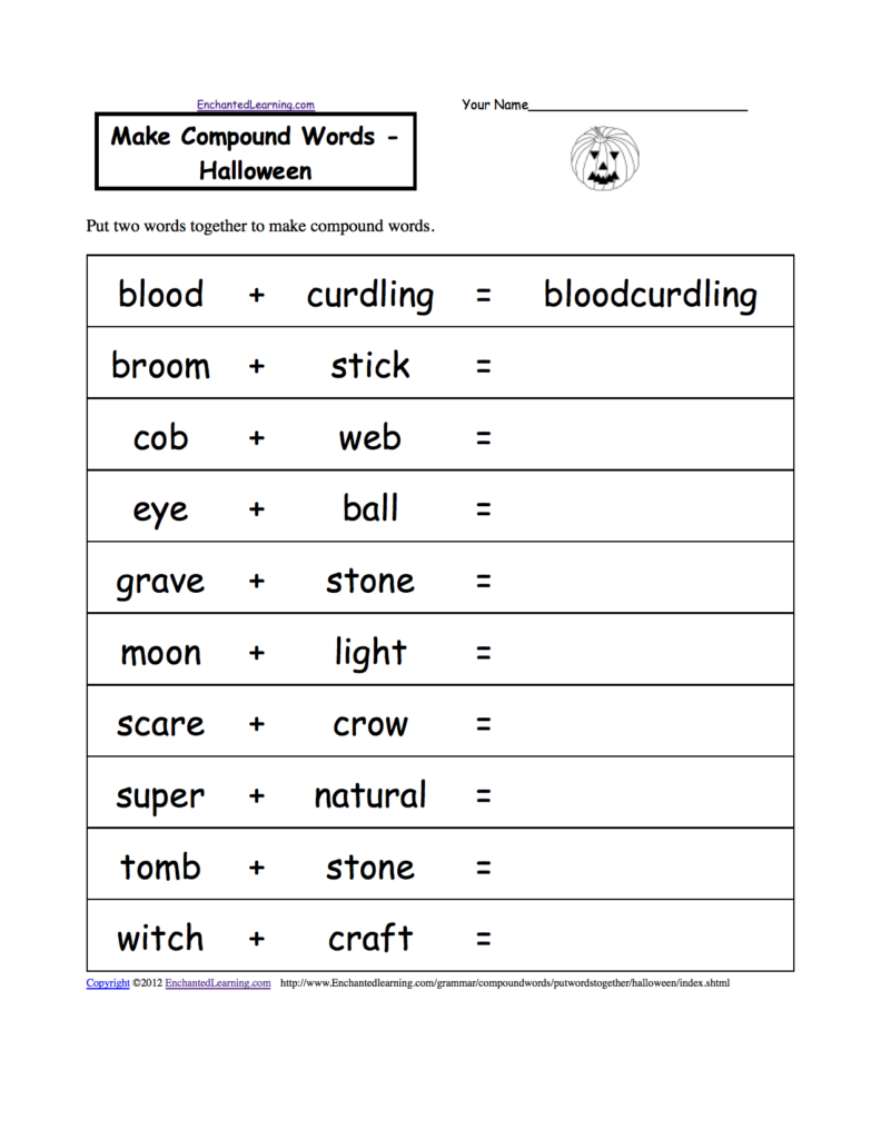 Make Compound Words   Halloween, A Printable Worksheet