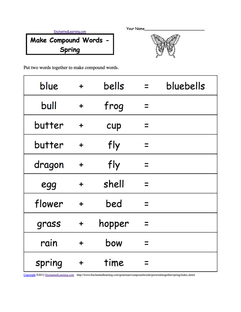 Make Compound Words, Printable Worksheets. Enchantedlearning