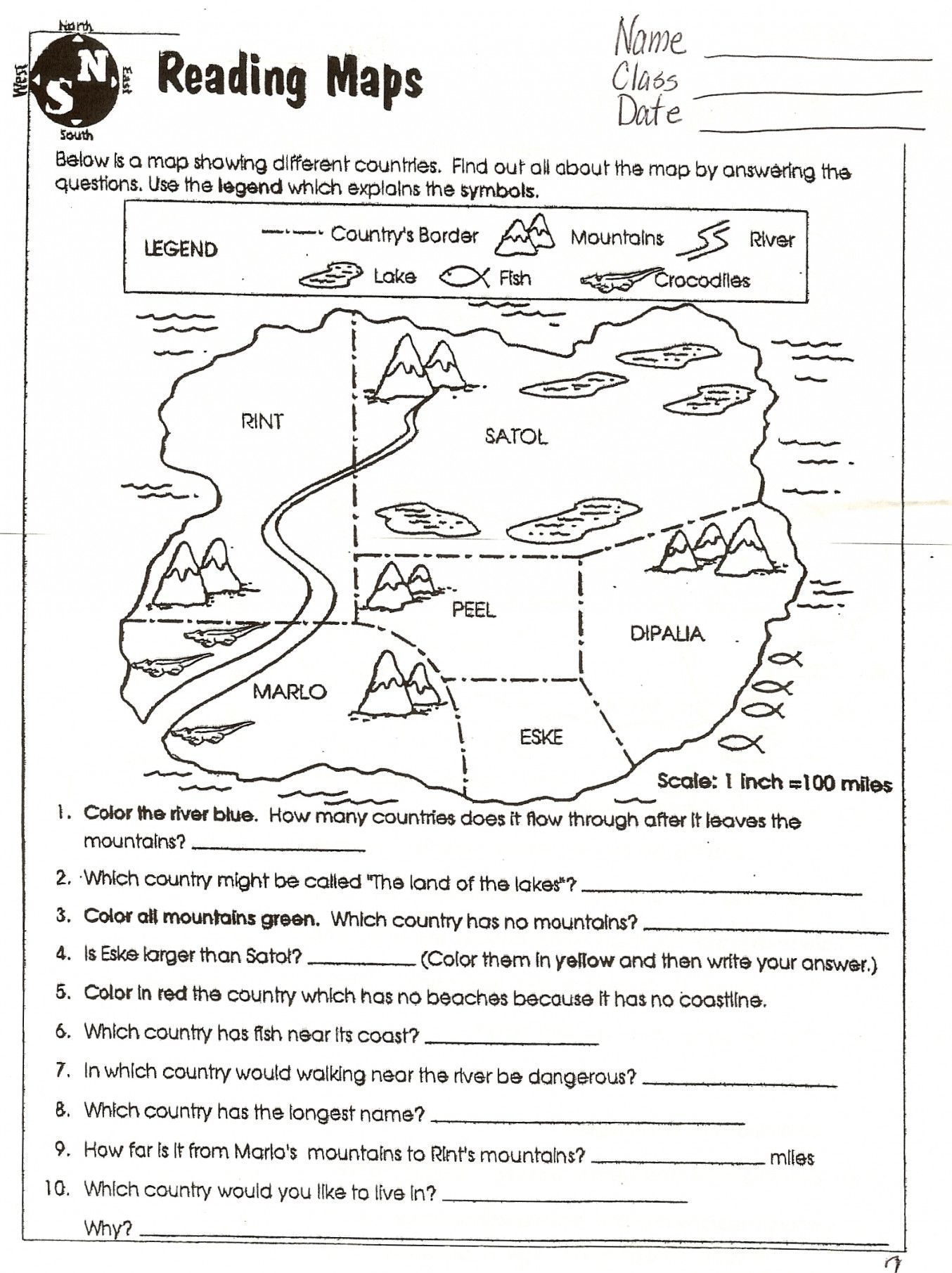 Map Skills Worksheets To Printable Free At Math Or In Grade