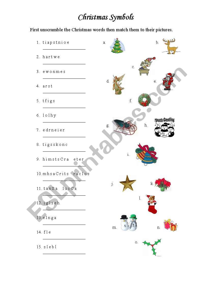 Matching Christmas Symbols - Esl Worksheetgandhi.nina