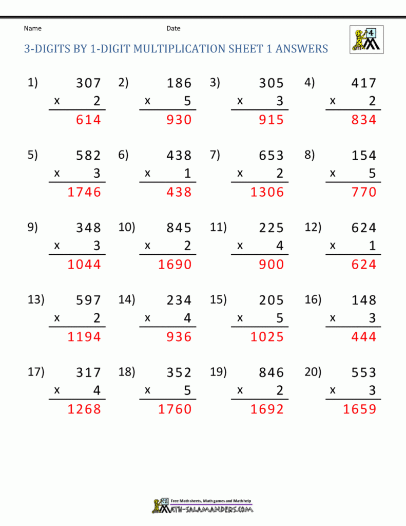 Math Multiplication Worksheets 4Th Grade