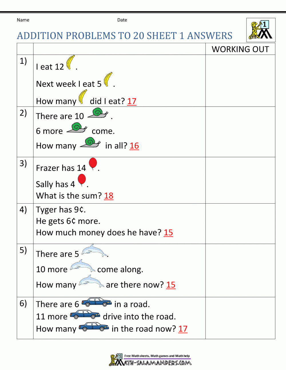 Math Worksheet : 1St Grade Addition Word Problems First To