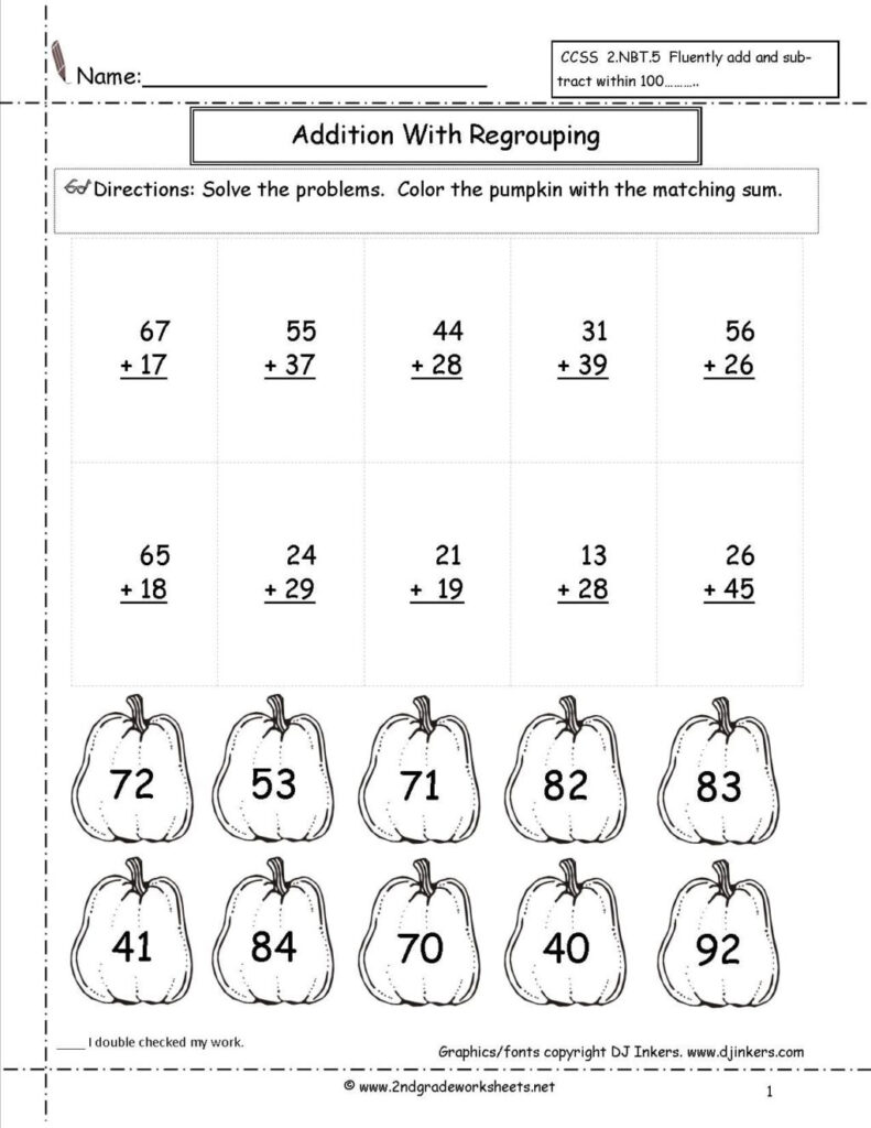 Math Worksheet ~ Double Digit Addition Coloring Worksheets