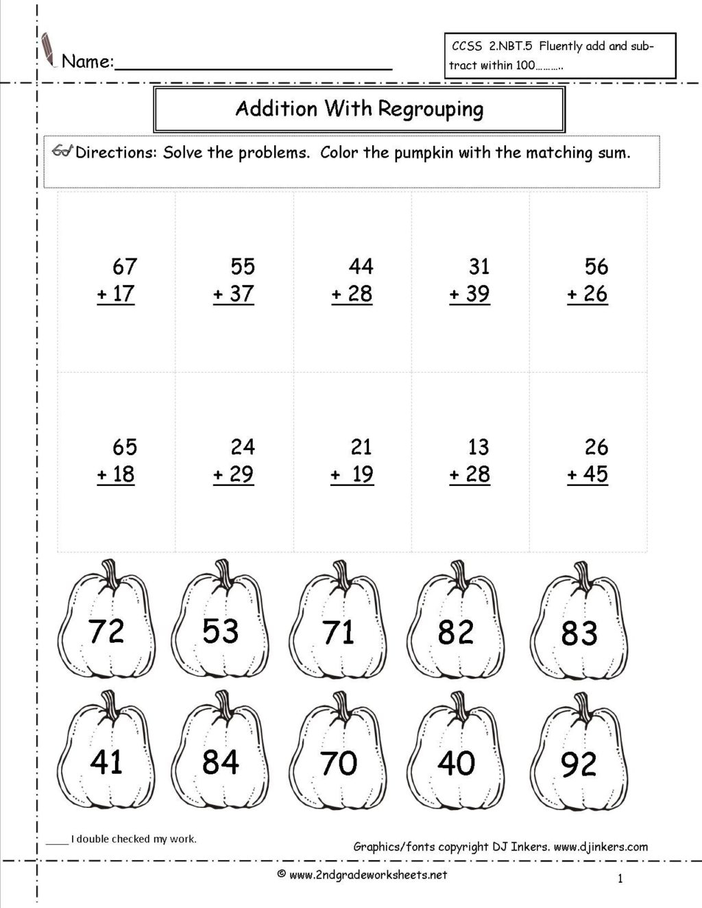 Math Worksheet ~ Double Digit Addition Coloring Worksheets