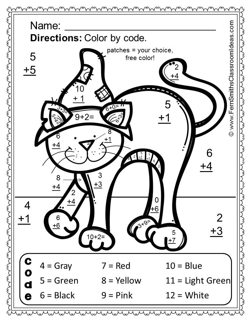 Math Worksheet ~ Halloween Addition Colornumber First