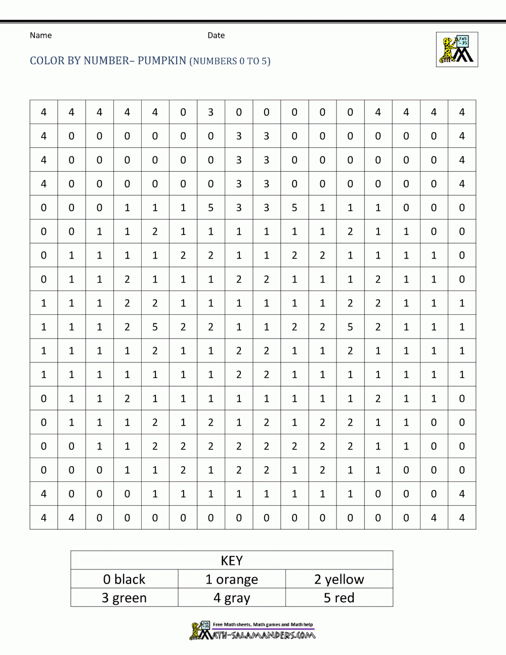 Math Worksheet : Halloween Colornumber Pumpkin Numbers