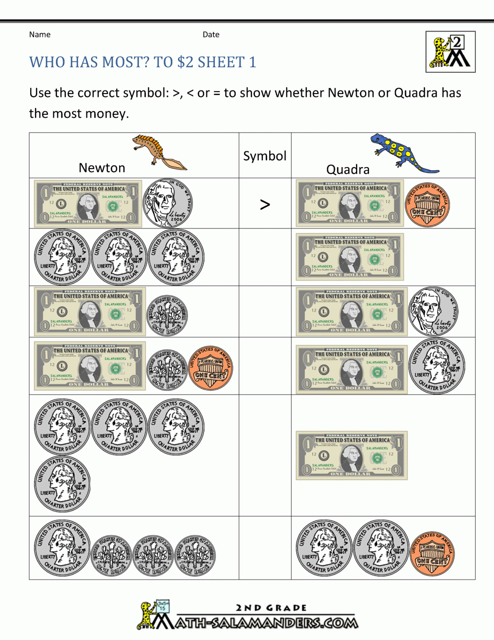 Math Worksheet : Money Math Worksheets Who Has Most To