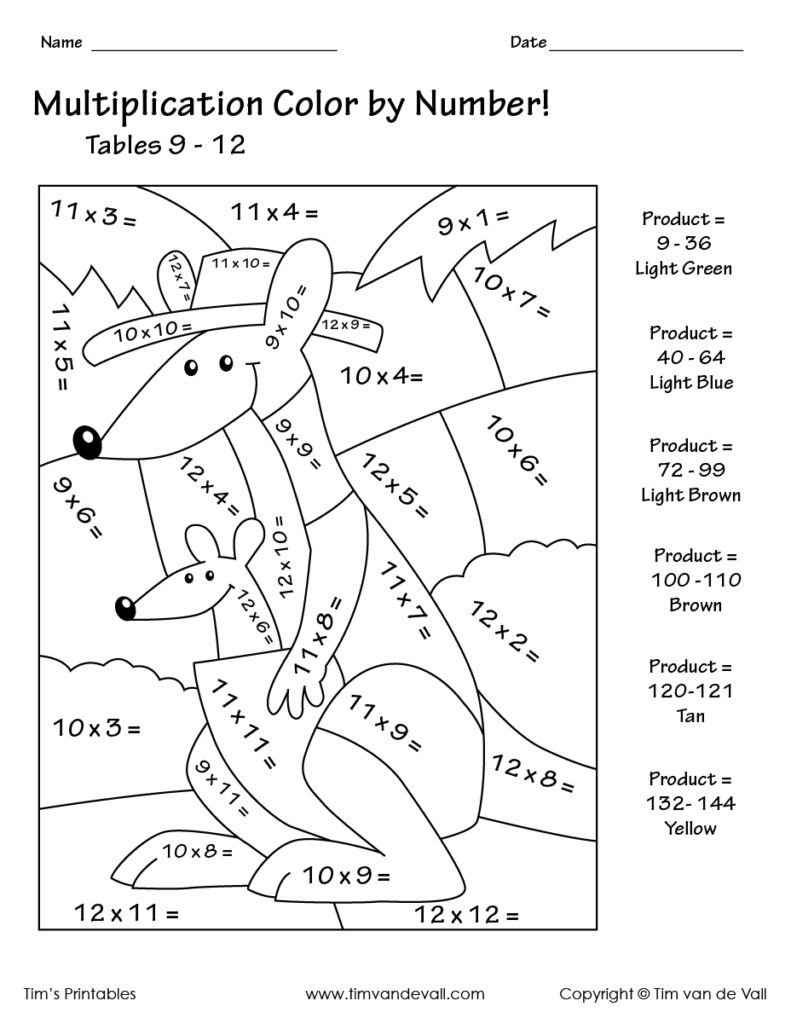 Math Worksheet ~ Multiplication Coloring Pictures Mystery