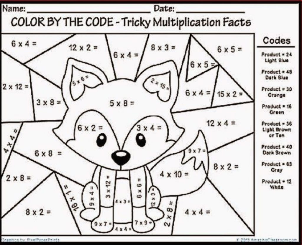 Math Worksheet975D07A535B1B74Ca3_Multiplication Coloring