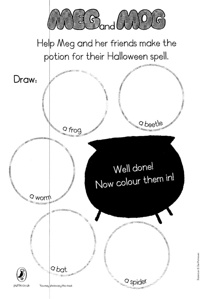 Megmog Act Draw 952374 | Mog, Halloween Spells, Book Activities