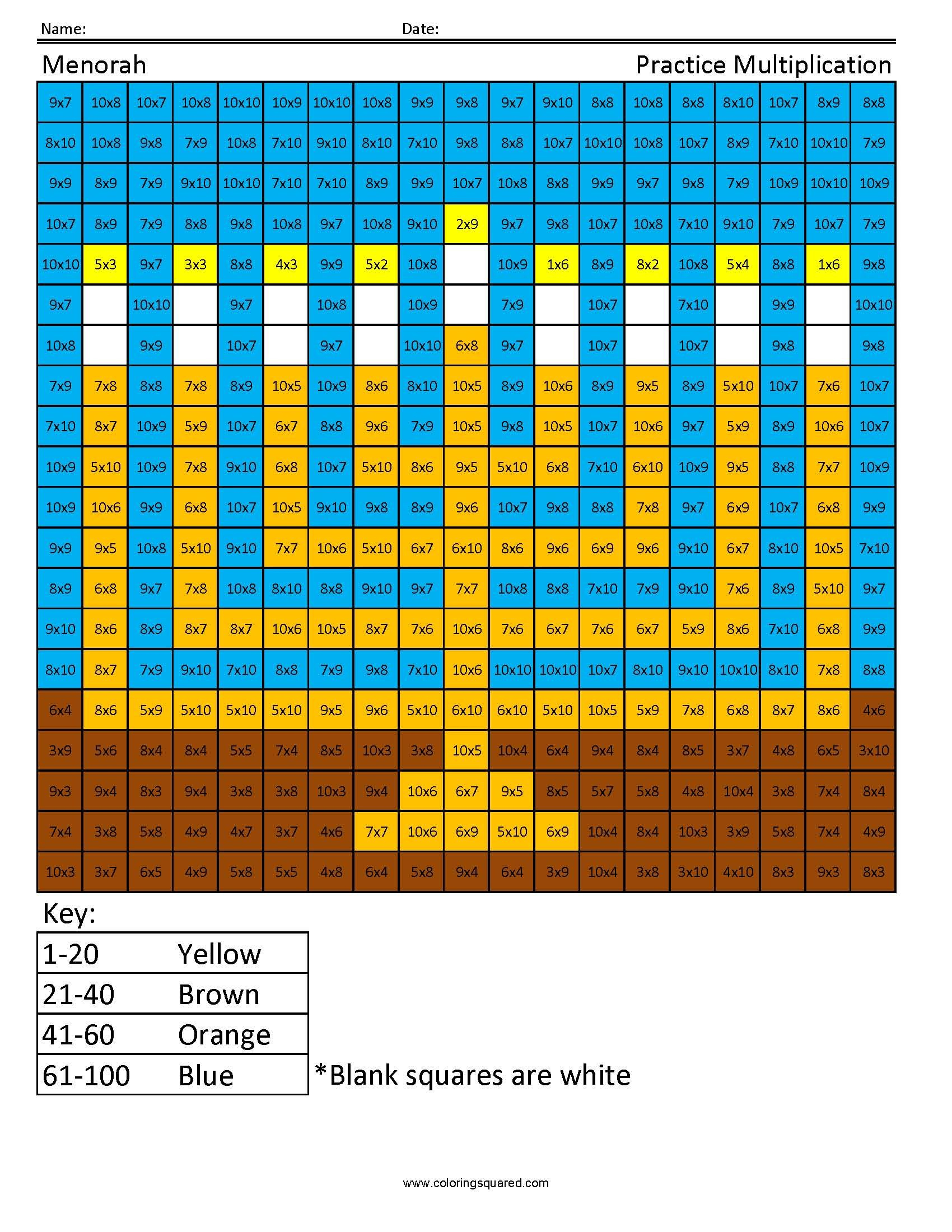 Menorah- Holiday Multiplication - Coloring Squared | Holiday