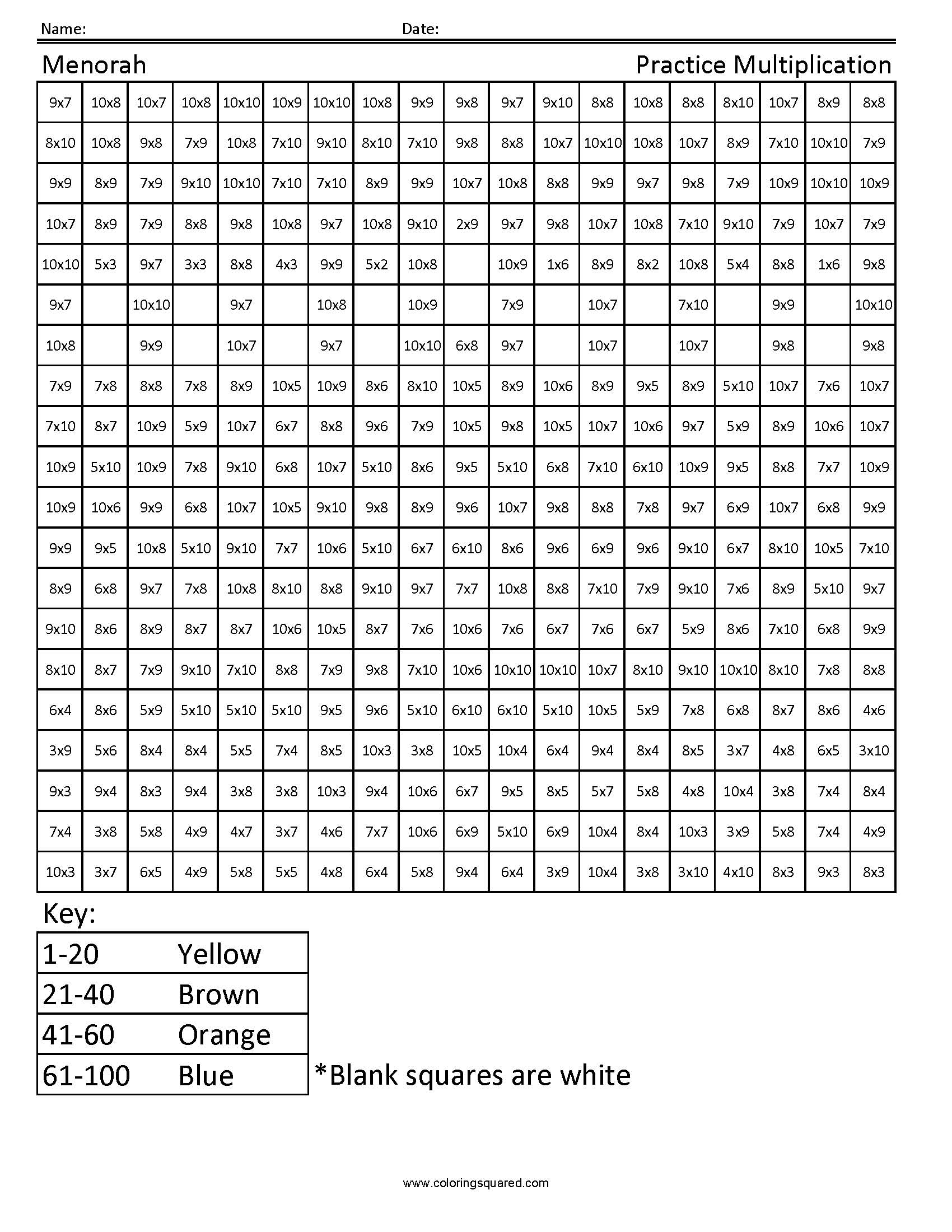 Menorah- Holiday Multiplication - Coloring Squared