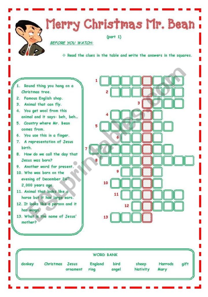 Merry Christmas Mr. Bean       3 Pages         Esl Worksheet