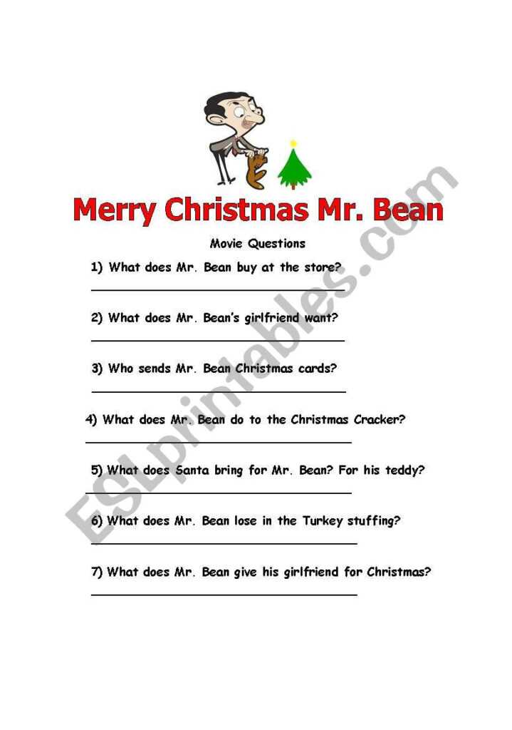 Merry Christmas Mr. Bean   Esl Worksheetsvein