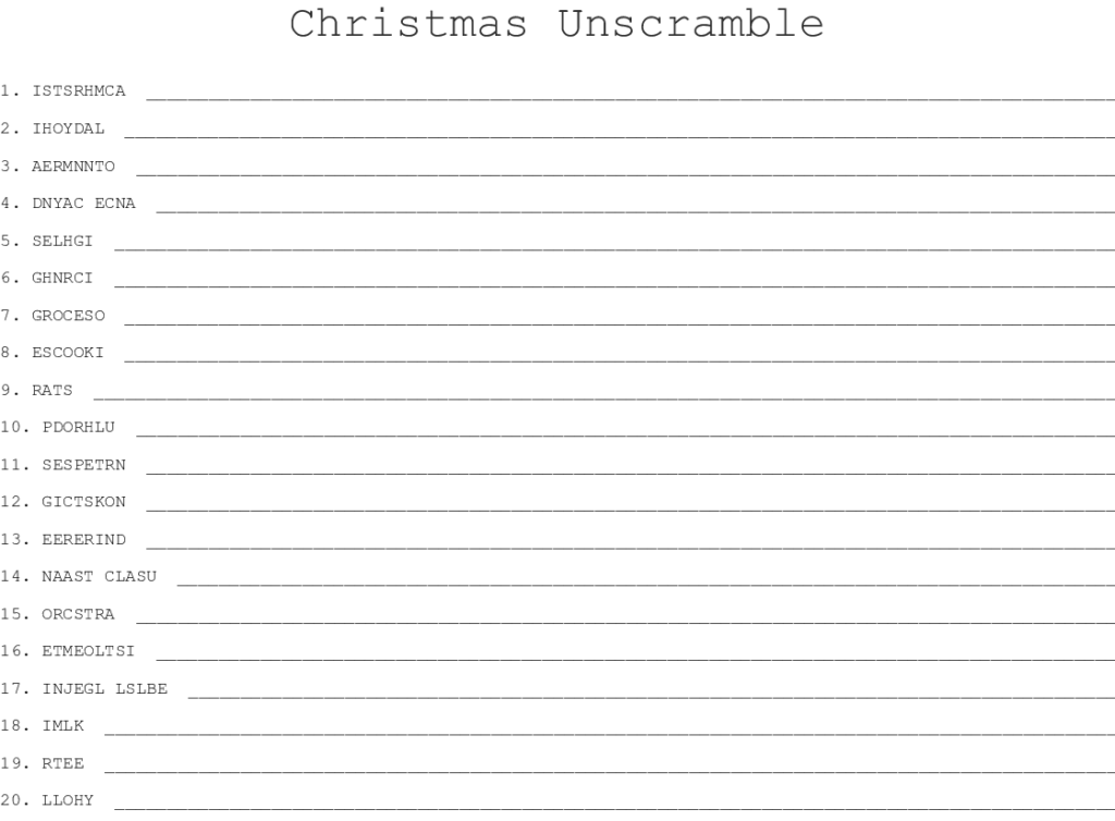 Merry Christmas Word Scramble Worksheet | Printable