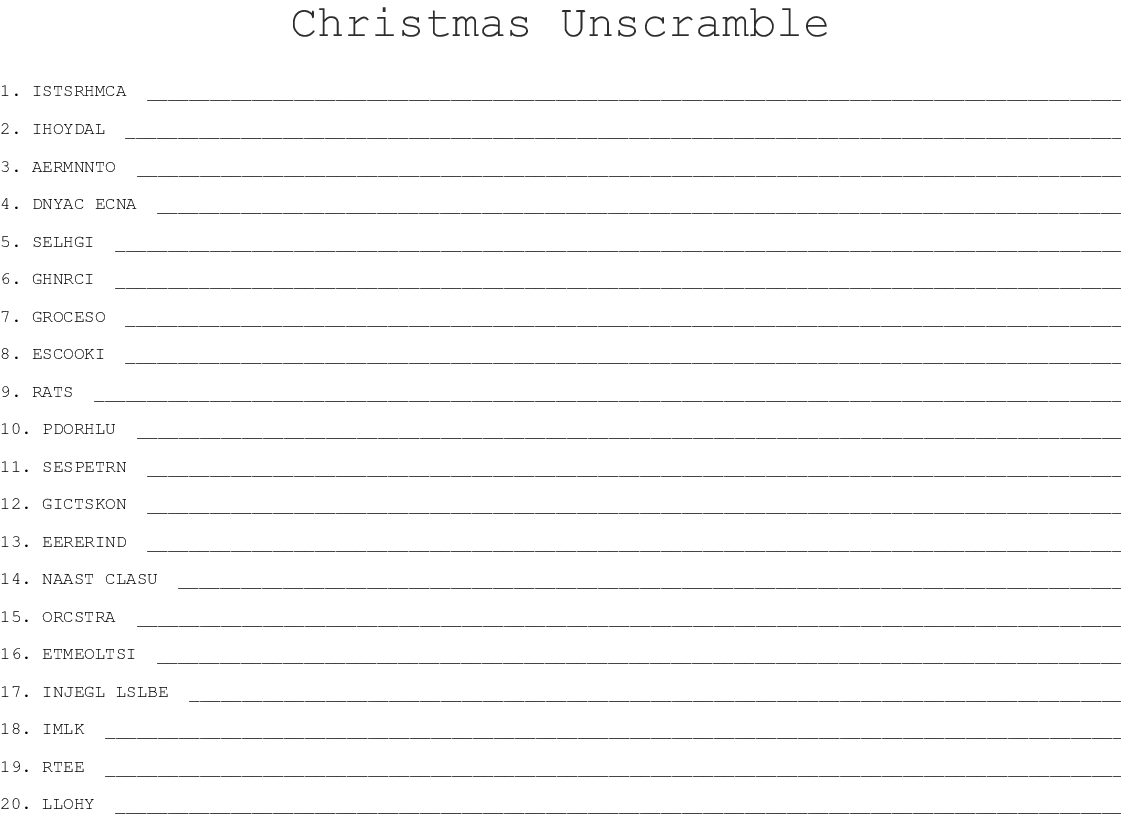 Merry Christmas Word Scramble Worksheet | Printable