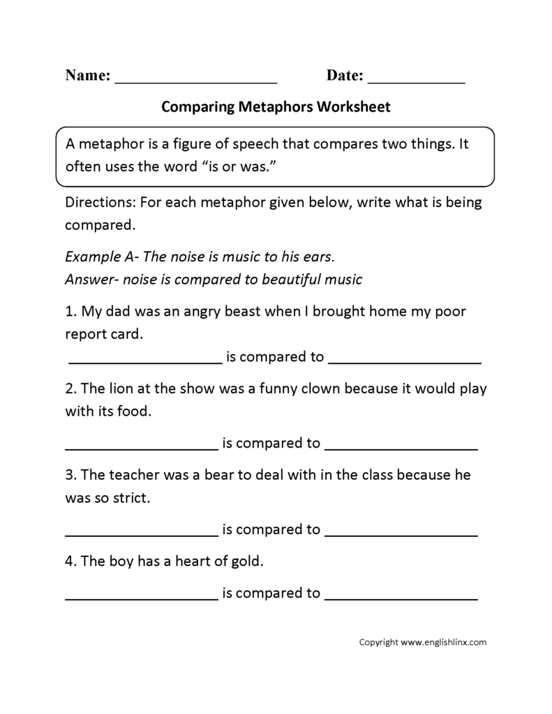 Metaphors Worksheets | Figure Of Speech, 4Th Grade Spelling