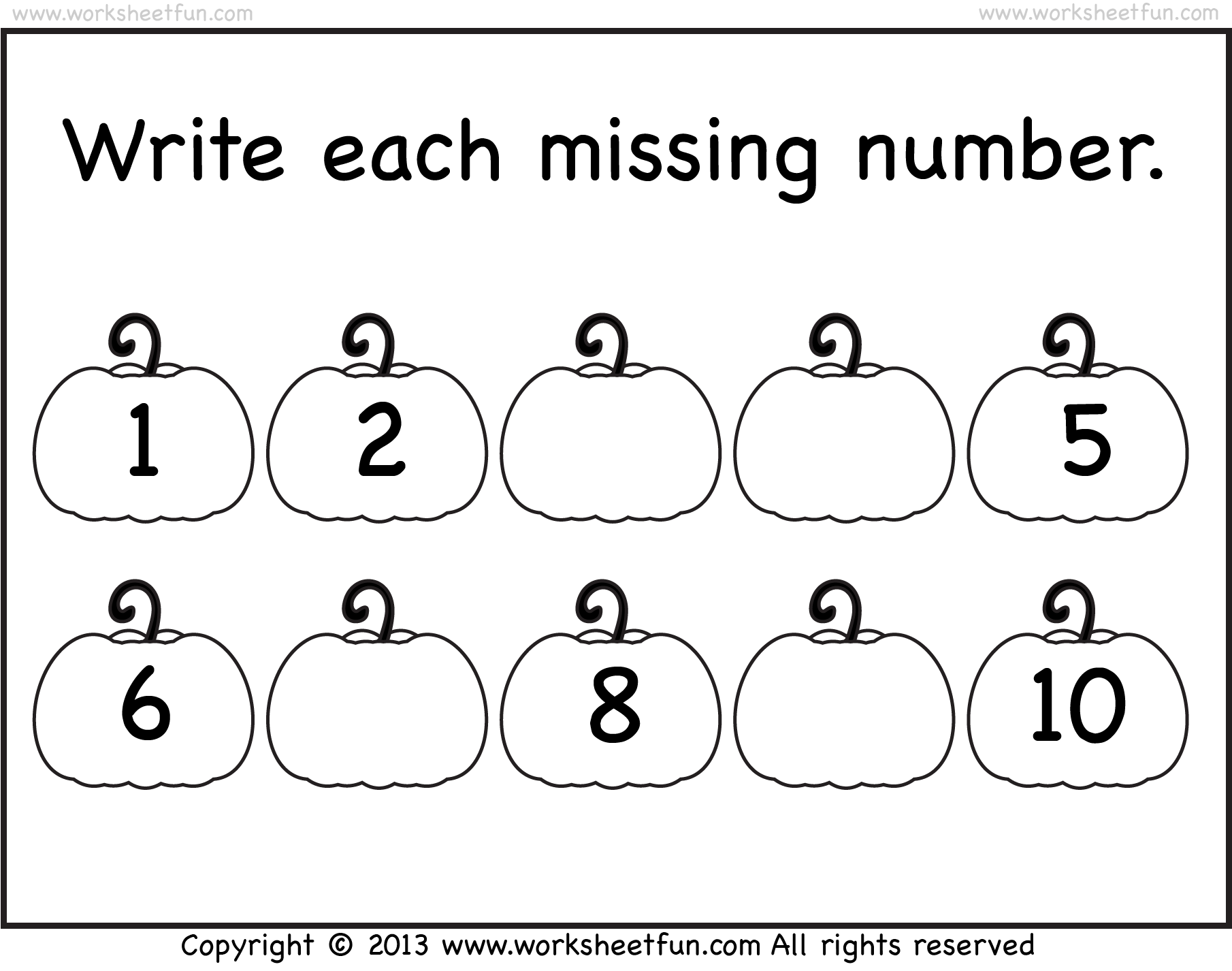 Missing Numbers – 1-10 – Worksheet | Free Preschool