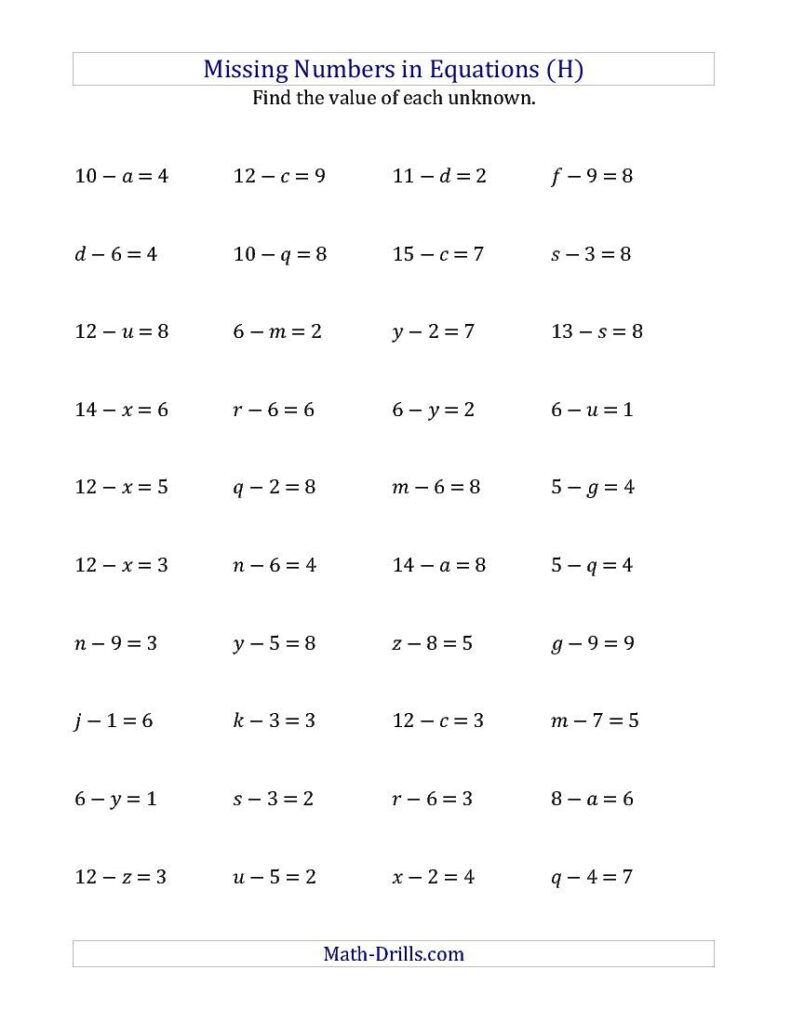 Missing Numbers In Equations (Variables)    Subtraction