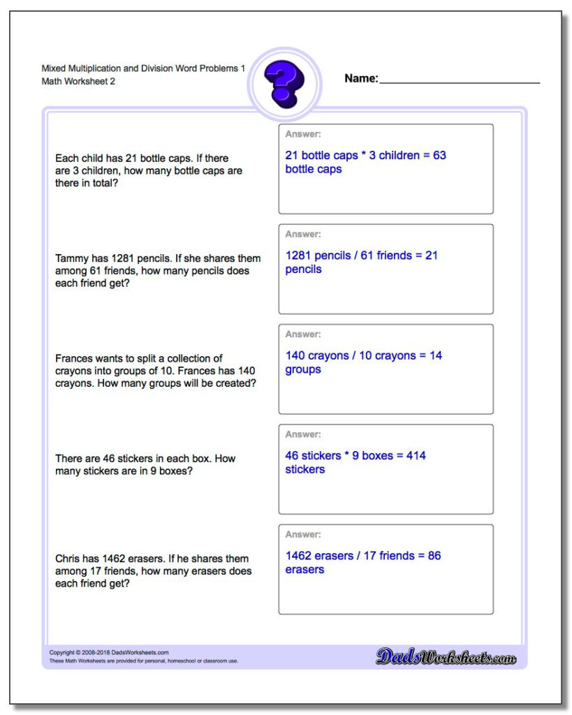 Mixed Multiplication And Division Word Problems