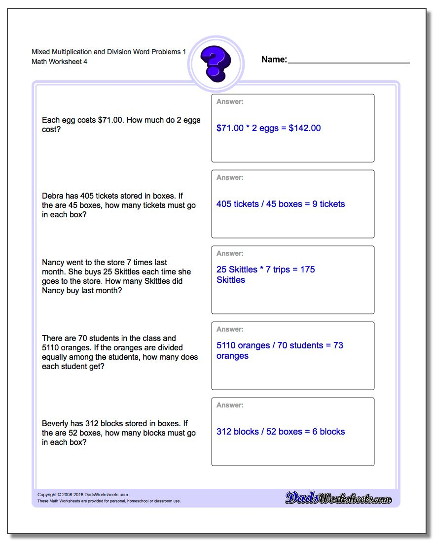 Mixed Multiplication And Division Word Problems