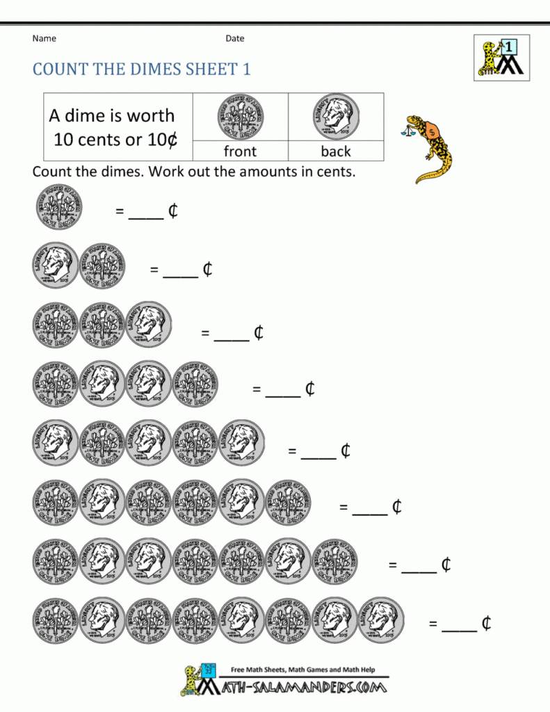 Money Worksheets For 1St Grade